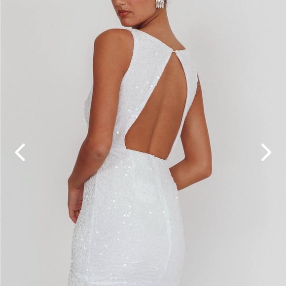 Selfie Leslie Dresses & Skirts - Selfie Leslie White Sequin Backless Sleeveless Dress